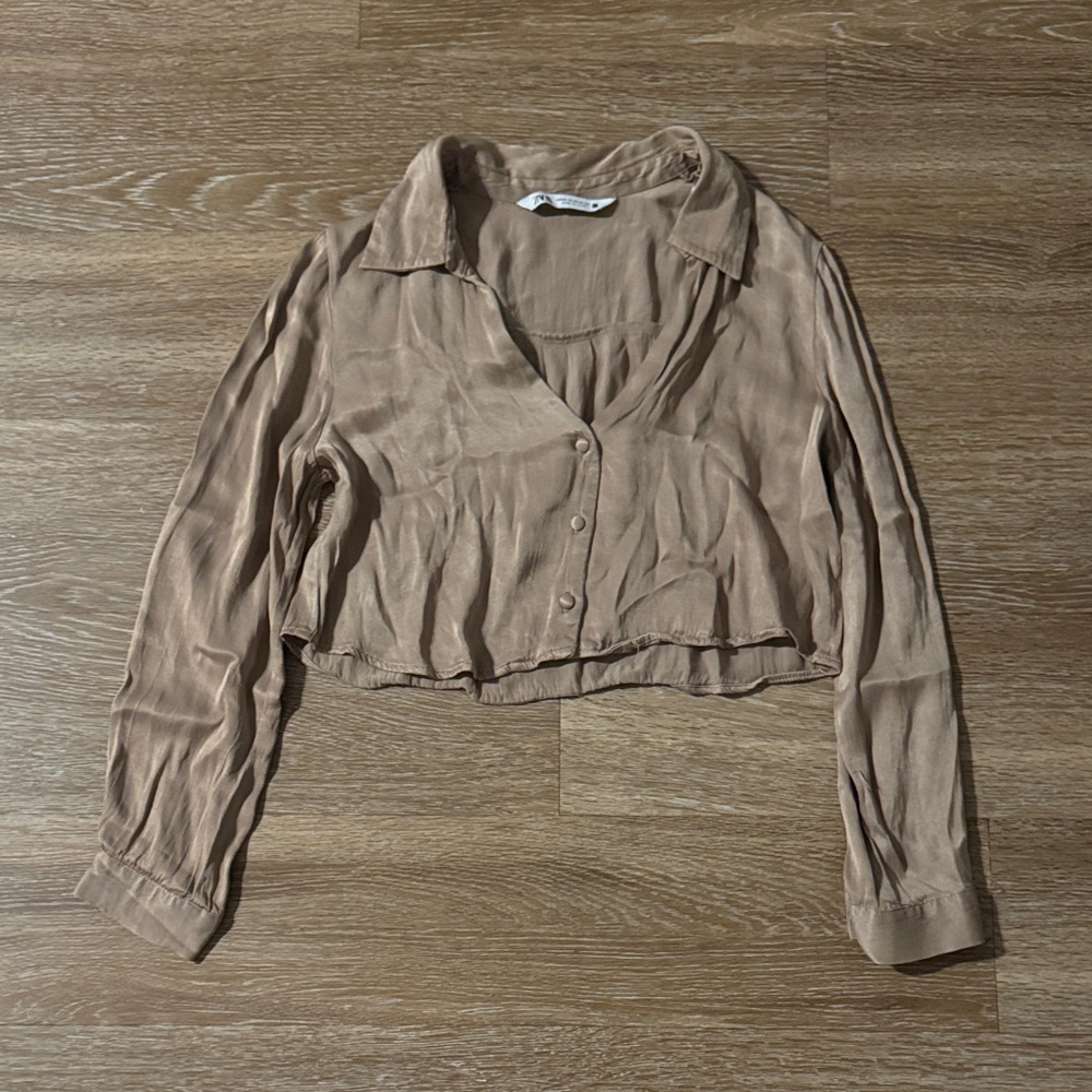 Zara Tan Button-Up Blouse